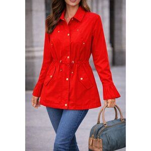 Charter Club XL Red Water-Resistant Jacket  With Drawstring Waist Snap Pockets